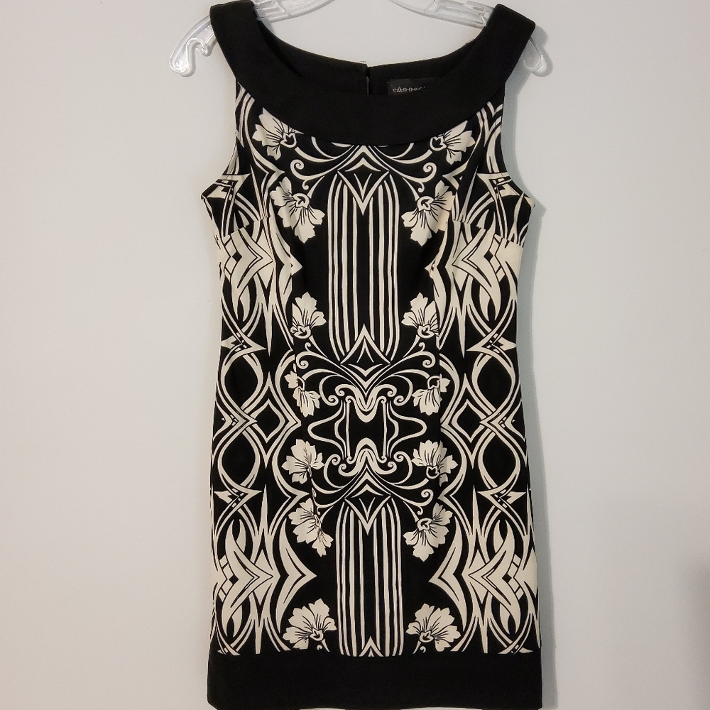 Connected Petite Stretch Black/Cream Sleeveless Sheath Dress Size 8P